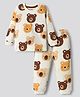 Bonfino 100% Cotton Knit Full Sleeves Co-Ord Night Suit with Teddy Print - White
