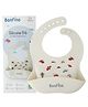 Bonfino Silicone Bib with Wide Crumb Catcher - Beige| Food-Grade| BPA-Free| 5-Gear Neck Adjustment| Easy to Clean| Toddler Feeding Essential| Roll-able Travel-Friendly| for 6+ Months Boys & Girls