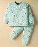 Teddy Fleece Knit Full Sleeves Co-ords Winter Night Suit with Bear Print - Sea Green