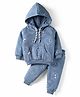 Teddy Fleece Knit Full Sleeves Winter Wear Hooded T-Shirt & Lounge Pant Set With Smiley Print - Navy Blue