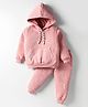 Teddy Fleece Knit Full Sleeves Winter Wear Hooded T-Shirt & Lounge Pant Set With Smiley Print - Pink