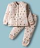 Teddy Fleece Knit Full Sleeves Winter Wear Co-ords Night Suit With Animal Print - Beige