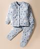 Teddy Fleece Knit Full Sleeves Winter Wear Co-ords Night Suit With Animal Print - Light Blue