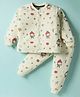 Teddy Fleece Knit Full Sleeves Co-ords Winter Night Suit with Bear Print - Cream