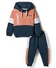 Teddy Fleece Knit Full Sleeves Winter Wear Hooded T-Shirt & Lounge Pant Set With Text Print - Rust Orange
