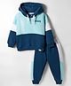 Teddy Fleece Knit Full Sleeves Winter Wear Hooded T-Shirt & Lounge Pant Set With Text Print - Light Blue