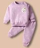 Teddy Fleece Knit Full Sleeves Winter Night Suit with Polka Dot with Bunny Applique - Lilac