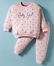 Teddy Sinker Knit Full Sleeves Co-ords Night Suit with Heart & Text Print - Pink