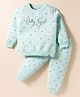 Teddy Sinker Knit Full Sleeves Co-ords Night Suit with Heart & Text Print - Light Green