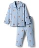 Bonfino 100% Cotton Knit Full Sleeves Co-Ord Night Suit with Teddy Print - Blue