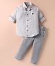 Rikidoos Cotton Woven Full Sleeves Striped Shirt & Trousers With Bow & Suspender Set - White & Light Grey