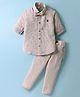 Rikidoos Cotton Woven Full Sleeves Checked Shirt & Trousers With Bow & Suspender Set - White & Beige