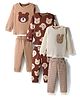 Bonfino 100% Cotton Knit Full Sleeves Night Suit With Animal Print & Embriodery Pack Of 3 - White Brown & Tan