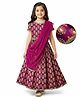 EARTHY TOUCH Single Jersey Knit Knit Half Sleeves Choli Lehenga Set with Dupatta & Motif Glitter Print - Maroon