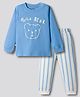 Bonfino 100% Cotton Knit Full Sleeves Nightsuit with Teddy & Stripes - Blue