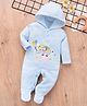 Mark & Mia Full Sleeves Winter Wear Hooded Romper With Elephant Embroidery - Light Blue