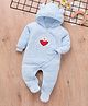 Mark & Mia Full Sleeves Winter Wear Hooded Romper With I Love Papa Text & Teddy Embroidery - Light Blue
