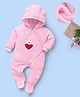 Mark & Mia Full Sleeves Winter Wear Hooded Romper With I Love Papa Text & Teddy Embroidery - Pink