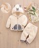 Mark & Mia Full Sleeves Winter Wear Hooded Night Suit With Bear Face Applique - Beige