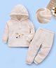 Mark & Mia Full Sleeves Winter Wear Hooded Night Suit With Bear Embroidery - Beige