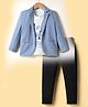 Rikidoos Open Your Mind Text Printed Tee & Pant With Full Sleeves Textured Blazer Set - Light Blue & Black