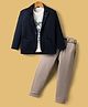 Rikidoos Open Your Mind Text Printed Tee & Pant With Full Sleeves Textured Blazer Set - Navy Blue & Light Grey