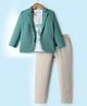 Rikidoos Open Your Mind Text Printed Tee & Pant With Full Sleeves Textured Blazer Set - Light Green & Beige