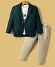 Rikidoos Open Your Mind Text Printed Tee & Pant With Full Sleeves Textured Blazer Set - Peacock & Beige