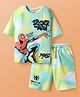 Pine Kids Marvel Single Jersey Knit Half Sleeves Drop Shoulder Tie & Dye T-Shirt & Shorts Set with Spider Man Graphics - Multicolor
