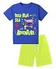 KAVEE Pure Cotton Knit Half Sleeves Sea Life Printed Biowashed Tee & Shorts Set - Royal Blue & Neon Green