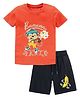 KAVEE Pure Cotton Knit Half Sleeves Baby Monkey Printed Biowashed Tee & Shorts Set - Orange & Black
