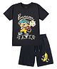 KAVEE Pure Cotton Knit Half Sleeves Baby Monkey Printed Biowashed Tee & Shorts Set - Black