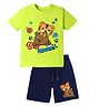 KAVEE Pure Cotton Knit Half Sleeves Baby Animals Printed Biowashed Tee & Shorts Set - Neon Green & Navy Blue