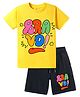 KAVEE Pure Cotton Knit Half Sleeves Bravo Text Printed Biowashed Tee & Coordinating Shorts Set - Yellow & Black