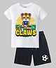 KAVEE Pure Cotton Knit Half Sleeves Baby Tiger Printed Biowashed Tee & Shorts Set - White & Black