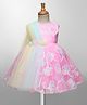 Bluebell Net Woven Sleeveless Party Dress with Sequin Design  Floral Applique & Attached Scarf - Pink
