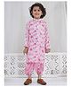 Little Bansi Muslin Woven Full Sleeves Floral & Flamingo Printed Kurta Dhoti Set - Pink