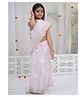 Little Bansi Muslin Woven Gota Lace Embellished Wrap Around Saree With Sleeveless Flamingo Printed Blouse - Baby Pink