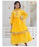 Little Bansi Silk Woven Three Fourth Sleeves Sequins Embellished Floral Designed Kurti Sharara With Dupatta Set - Haldi Yellow