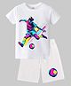 KAVEE Pure Cotton Knit Half Sleeves Football Player Printed Biowashed Tee & Shorts Set - White
