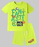 KAVEE Pure Cotton Knit Half Sleeves Fantastic Me Text Printed Bio Washed Tee & Shorts Set - Neon Green