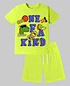 KAVEE Pure Cotton Knit Half Sleeves One Of A Kind Text Printed Biowashed Tee & Shorts Set - Neon Green