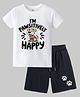 KAVEE Pure Cotton Knit Half Sleeves I M Pawsitively Happy Text Printed Biowashed Tee & Shorts Set - White & Black