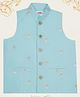 Little Bansi Cotton Woven Sleeveless Floral Embroidered Nehru Jacket - Blue