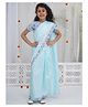 Little Bansi Muslin Woven Floral & Butterfly Printed Saree With Half Sleeves Blouse - Blue