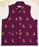 Little Bansi Cotton Woven Sleeveless Deer Embroidered Nehru Jacket - Purple