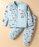 Mini Donuts Sinker Knit Full Sleeves Co-ord Night Suit with Vehicle Print - Light Blue