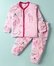 Mini Donuts Sinker Knit Full Sleeves Co-ord Night Suit with Animal Print - Pink