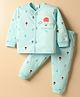 Mini Donuts Sinker Knit Full Sleeves Co-ord Night Suit with Hot Air Balloon Print - Sea Green