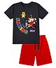 KAVEE Pure Cotton Knit Half Sleeves Skating Text Printed Biowashed Tee & Shorts Set - Black & Red